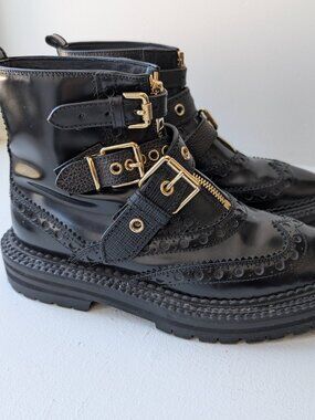 Burberry chunky ankle boots gold accent straps